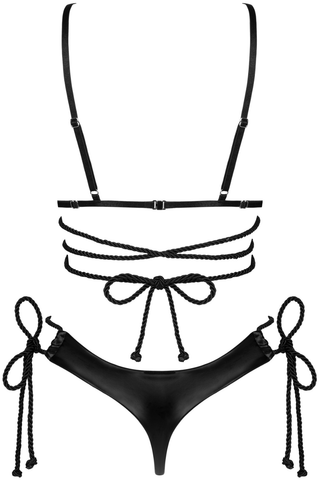 Obsessive Cordellis Open Bra & Crotchless Thong Set Black