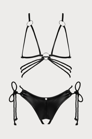 Obsessive Cordellis Open Bra & Crotchless Thong Set Black