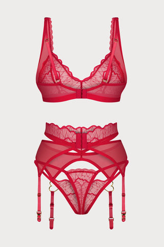 Obsessive Cupide Desir Red Lace Three Piece Lingerie Set