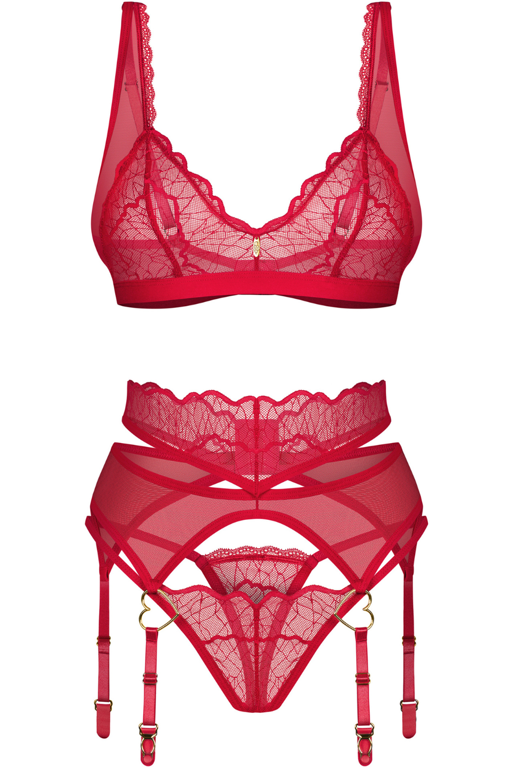 Obsessive Cupide Desir Red Lace Three Piece Lingerie Set Naughty Knickers Obsessive Cupide Desir Red Lace Three Piece Lingerie Set Naughty Knickers