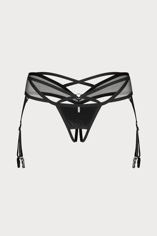 Obsessive Dominna Crotchless Suspender Thong Black