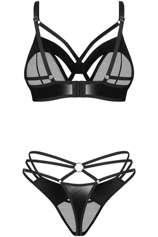 Obsessive Dominna Strappy Wire Bra & Thong Set Black