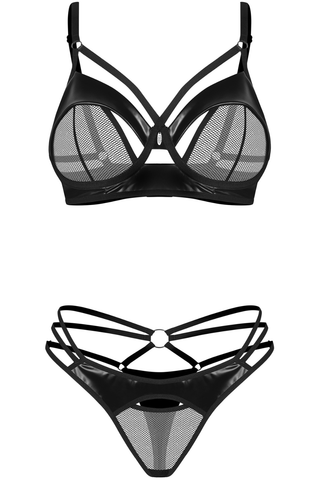 Obsessive Dominna Strappy Wire Bra & Thong Set Black