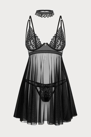 Obsessive Donarella Choker, Babydoll & Thong Black
