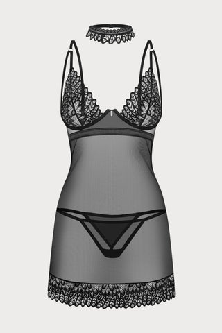 Obsessive Donarella Choker, Chemise & Thong Black