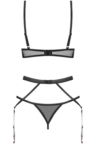 Obsessive Euridia Black 3 Piece Set - Bra, Thong & Suspender