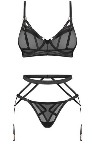 Obsessive Euridia Black 3 Piece Set - Bra, Thong & Suspender