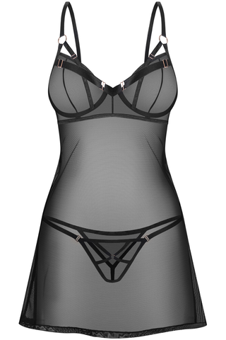 Obsessive Euridia Black Chemise & Thong Set - Sheer Lingerie