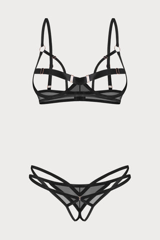 Obsessive Euridia Black 2 Piece Set - Open Bra & Crotchless Thong