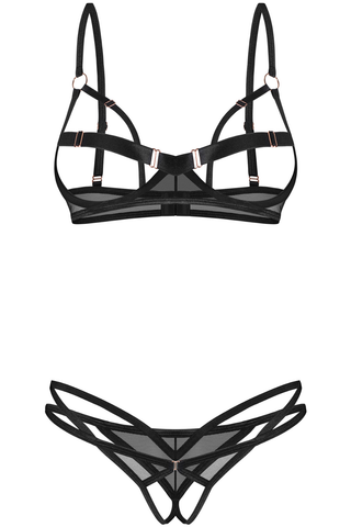 Obsessive Euridia Black 2 Piece Set - Open Bra & Crotchless Thong
