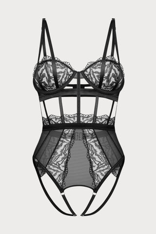 Hersis Black Underwired Crotchless Bodysuit