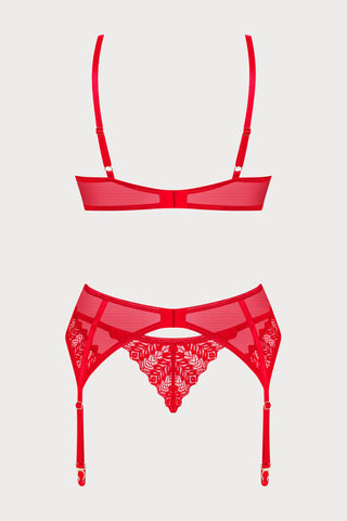 Obsessive Ingridia Bra, Thong & Suspender Set Red