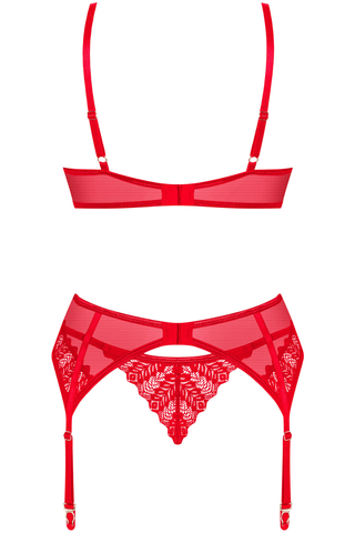 Obsessive Ingridia Bra, Thong & Suspender Set Red