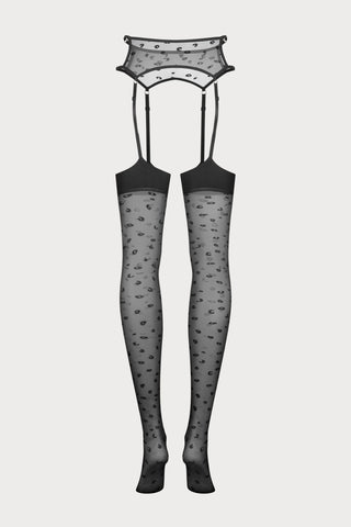 Obsessive Isinne Animal Print Garter Tights Black