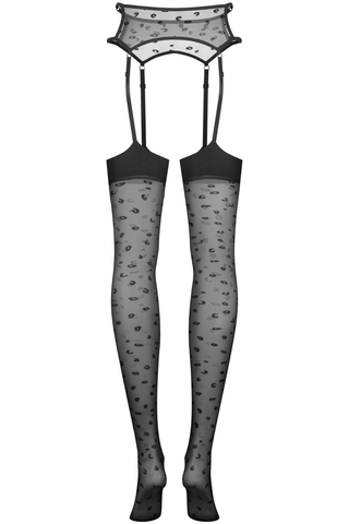 Obsessive Isinne Animal Print Garter Tights Black - Crotchless Tights