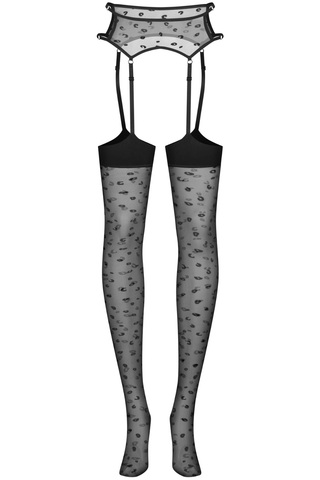 Obsessive Isinne Animal Print Garter Tights Black - Crotchless Tights