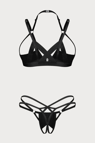 Obsessive Keira Lise Black Cupless Bra & Crotchless Thong