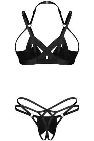 Obsessive Keira Lise Black Cupless Bra & Crotchless Thong