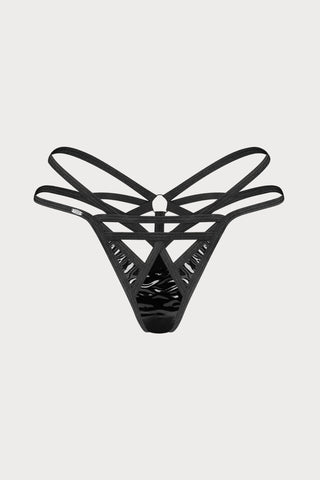 Obsessive Keira Lise Black Strappy Thong - Wet Look Lingerie