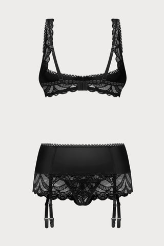 Lecille Black Open Bra, Thong & Suspender