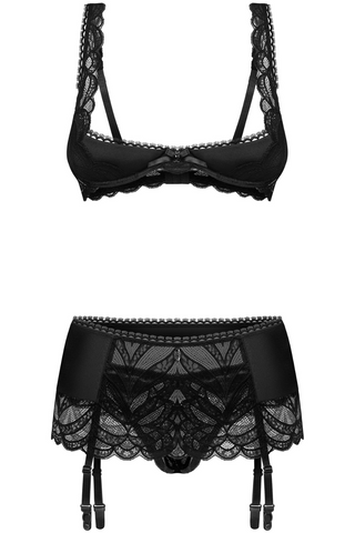 Obsessive Lecille Black 3 Piece Open Set - Sexy Lingerie