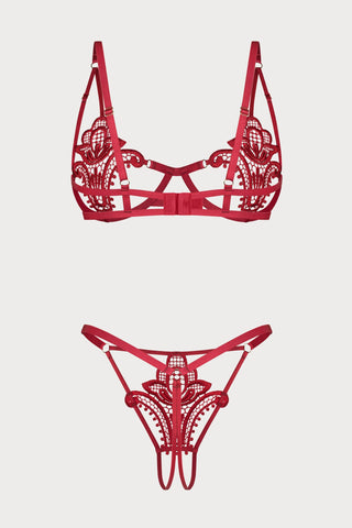Luise Sublim Bra & Crotchless Thong in Red