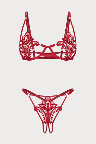Luise Sublim Bra & Crotchless Thong in Red