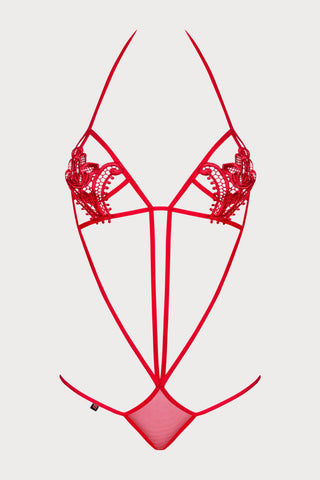 Luiza Red Strappy Thong Bodysuit