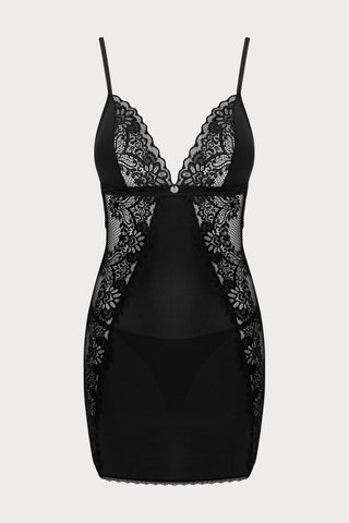 Obsessive Maderris Chemise & Thong Set Black