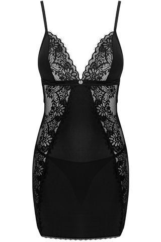 Obsessive Maderris Chemise & Thong Set Black