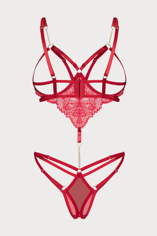 Matildea Red Lace Cupless & Crotchless Bodysuit