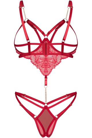 Obsessive Matildea Red Cupless & Crotchless Bodysuit