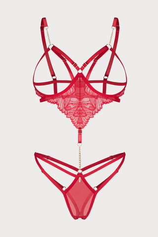 Matildea Red Lace Cupless & Crotchless Bodysuit
