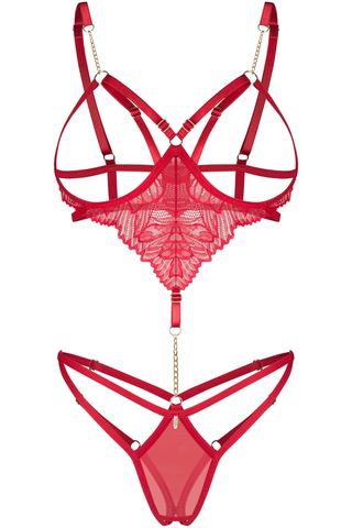 Obsessive Matildea Red Cupless & Crotchless Bodysuit