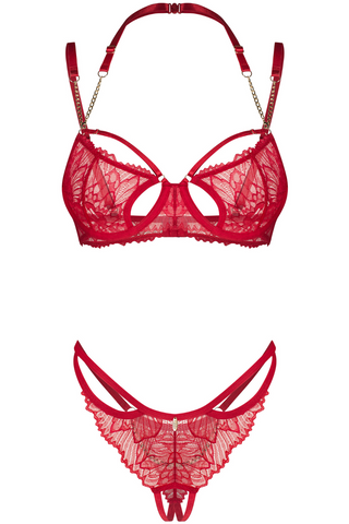 Obsessive Matildea Red Underwired Bra & Crotchless Thong