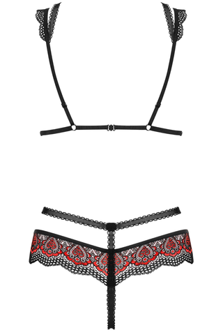 Obsessive Megies Black Cupless Bra & Crotchless Thong - Sexy Black Lingerie