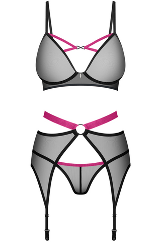 Obsessive Novenes Bra, Thong & Suspender Black