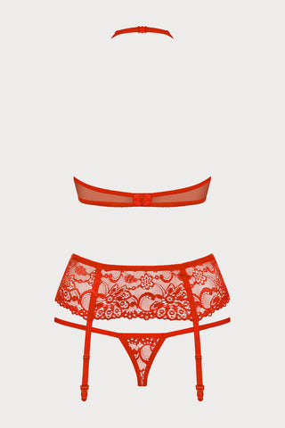838 Red Bra, Thong & Garter Belt set, Size L-XL (UK 12-14)