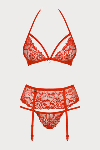 838 Red Bra, Thong & Garter Belt set, Size L-XL (UK 12-14)