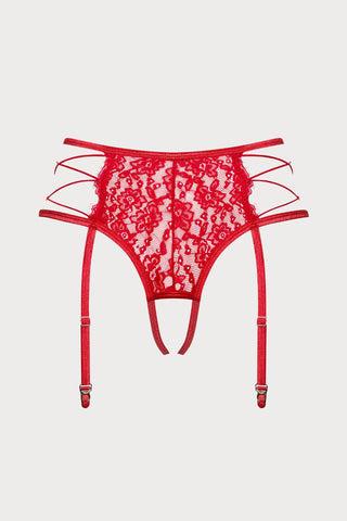 Obsessive Rediosa Crotchless Suspender Thong Red