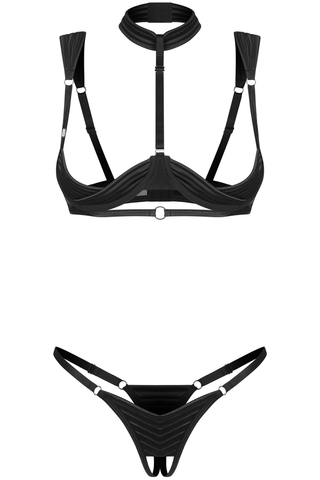 Obsessive Roccele Black Open Bra & Crotchless Thong