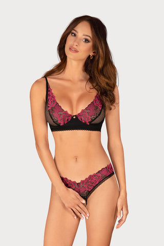 Obsessive Rosenty Bra & Crotchless Thong Black