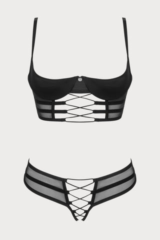 Obsessive Roxelia Cupless Bra & Crotchless Thong Black