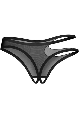 Obsessive Saturis Black Crotchless Thong - Sheer Knickers