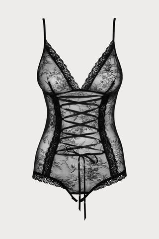Slevika Crotchless Black Lace Bodysuit