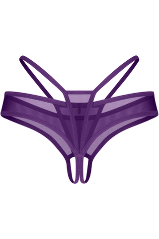 Obsessive Vibres Purple Crotchless Thong - Sheer Knickers