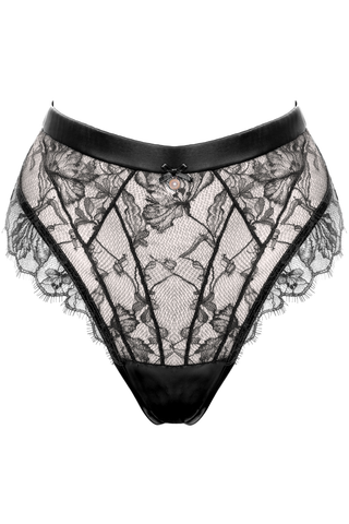 Womens Black Lace & Satin High Waist Brief Prelude Pearl