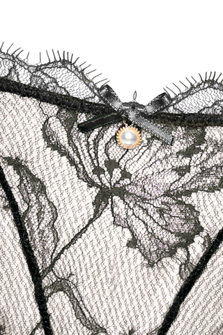 Womens Black Lace & Satin Mini Thong Prelude Pearl