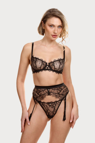 Prelude Pearl Black Lace & Satin Mini Thong