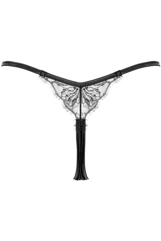 Womens Black Lace & Satin Mini Thong Prelude Pearl
